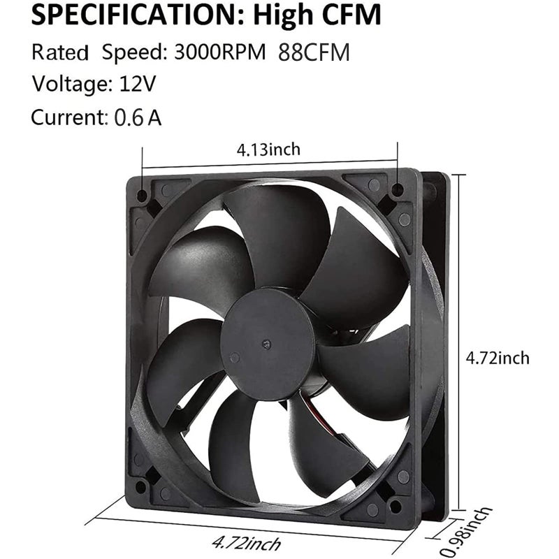 PANO-MOUNTS 120mm 12V 2Wire 3Pin DC Fan 3000RPM High-Speed Moisture-Proof Cooling & Exhaust Fan for RV Refrigerator/Camper(2-Pack) - Image 4
